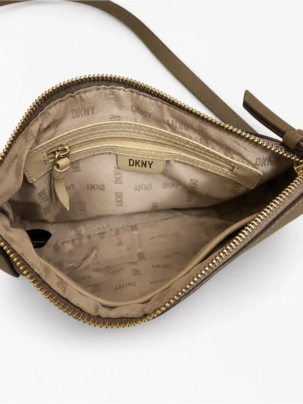 DKNY Taupe Crossbody Shoulder Bag with Gold Chain Detail